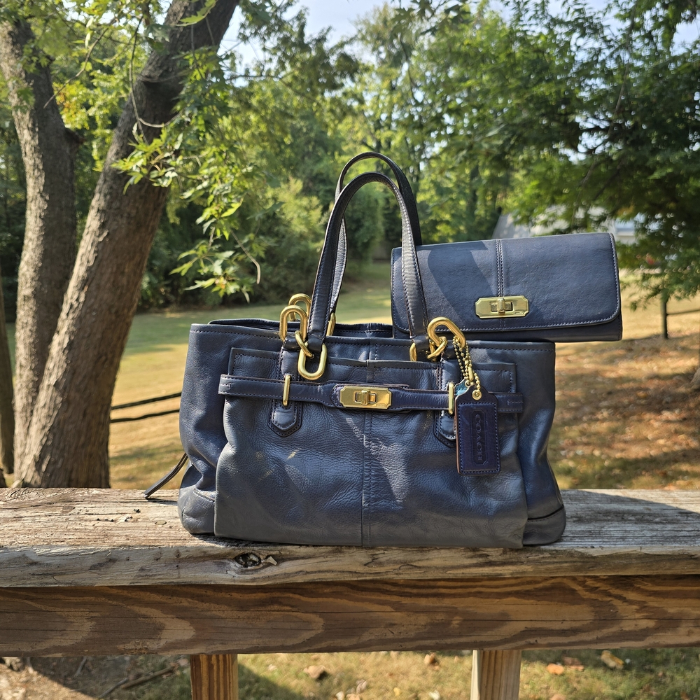 Coach Blue Shoulder Bag with Gold Accents